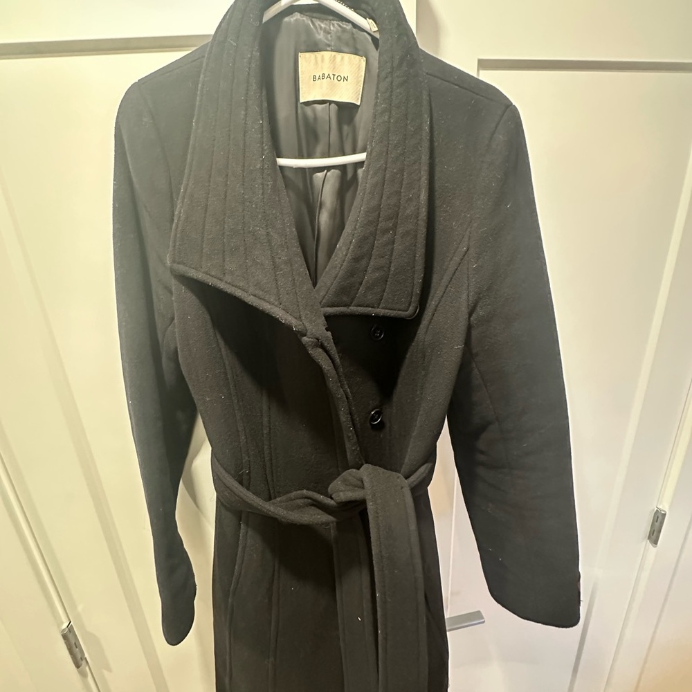Aritzia Babaton Black Belted Wool Coat